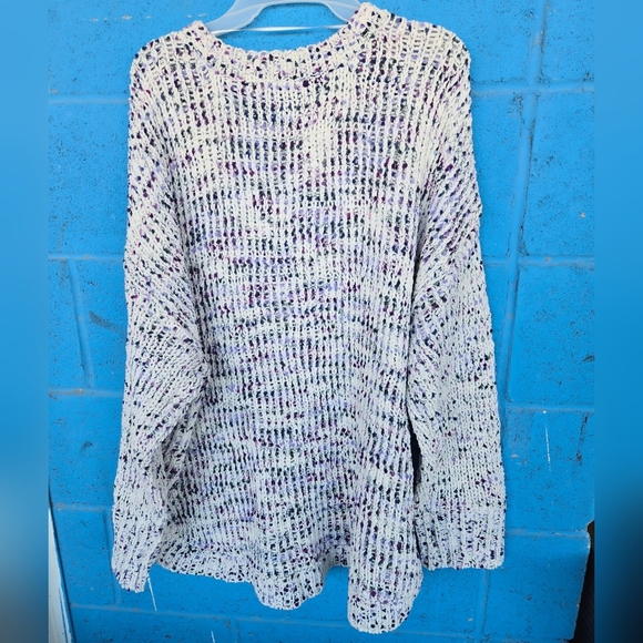 Women’s Cable & Gauge white and purple chunky knit pullover sweater size 3X - Picture 2 of 8